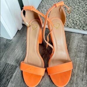 Windsor Orange Ankle Strap Block Heel Sandals Party Wedding Shoes